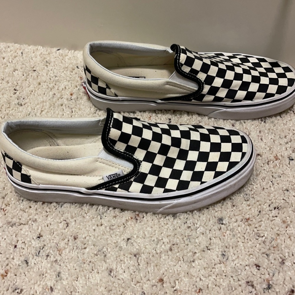 Checkerboard black and white slip on Vans